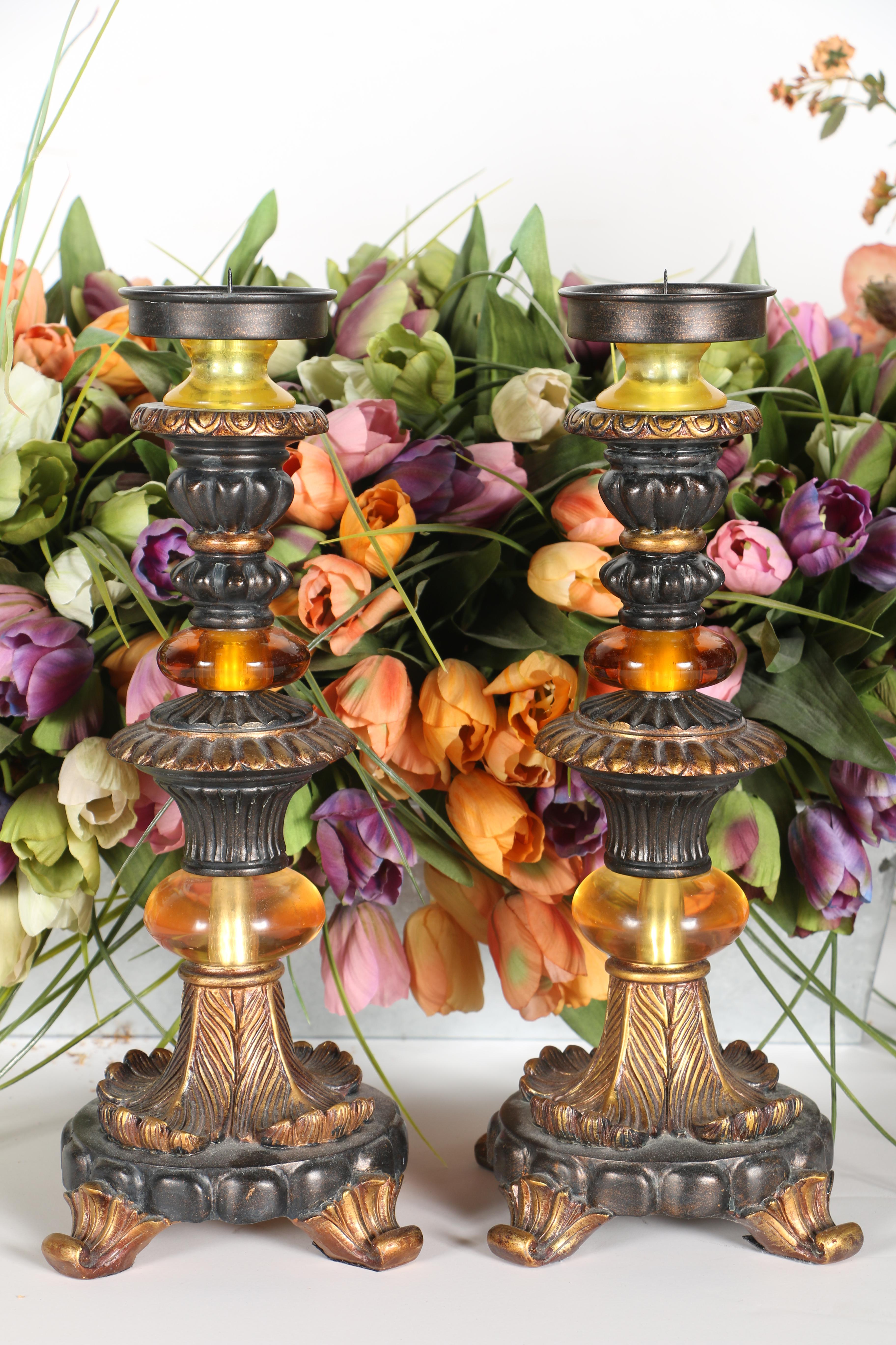 Pair of Floral Centerpieces Featuring Candle Holders