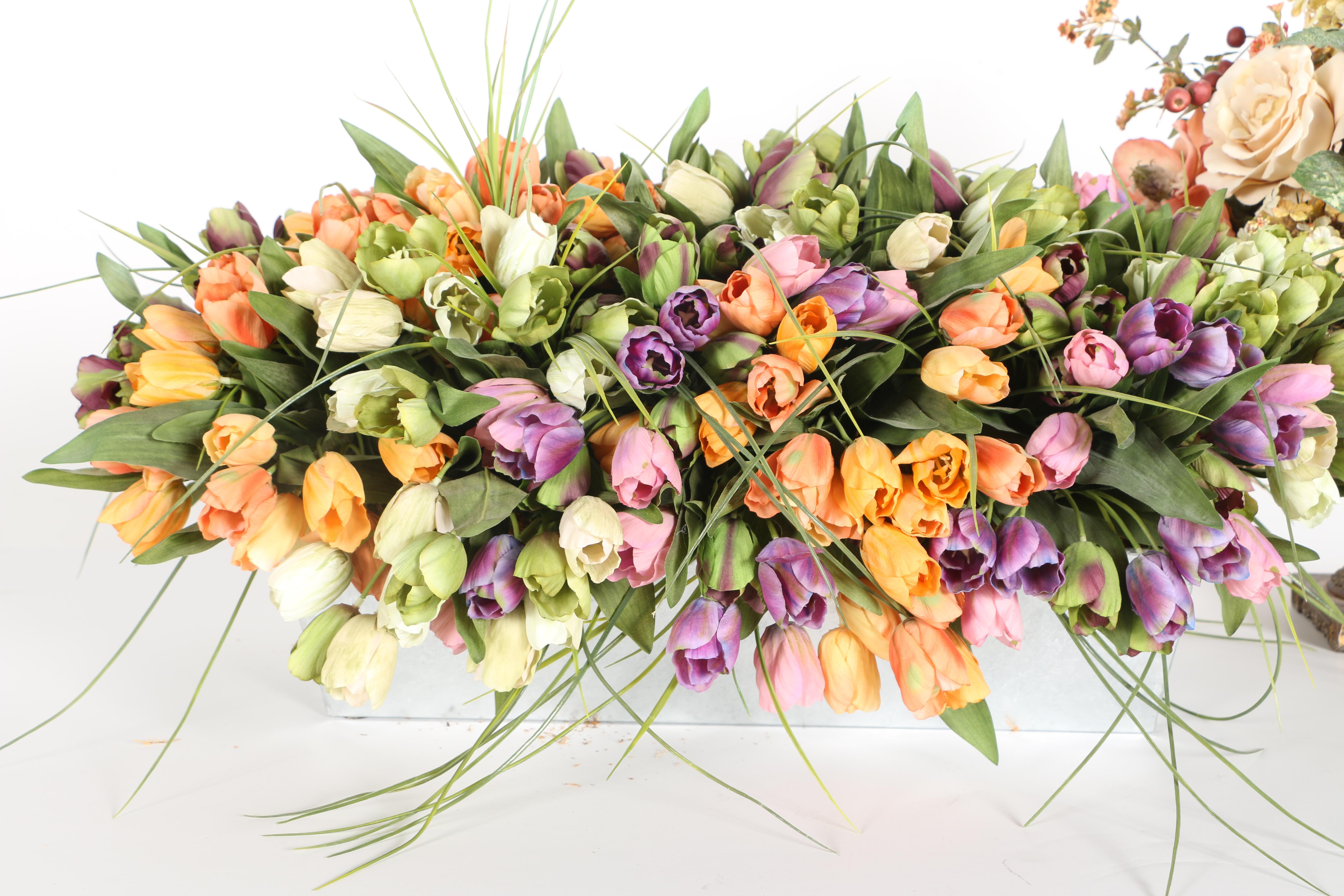 Pair of Floral Centerpieces Featuring Candle Holders