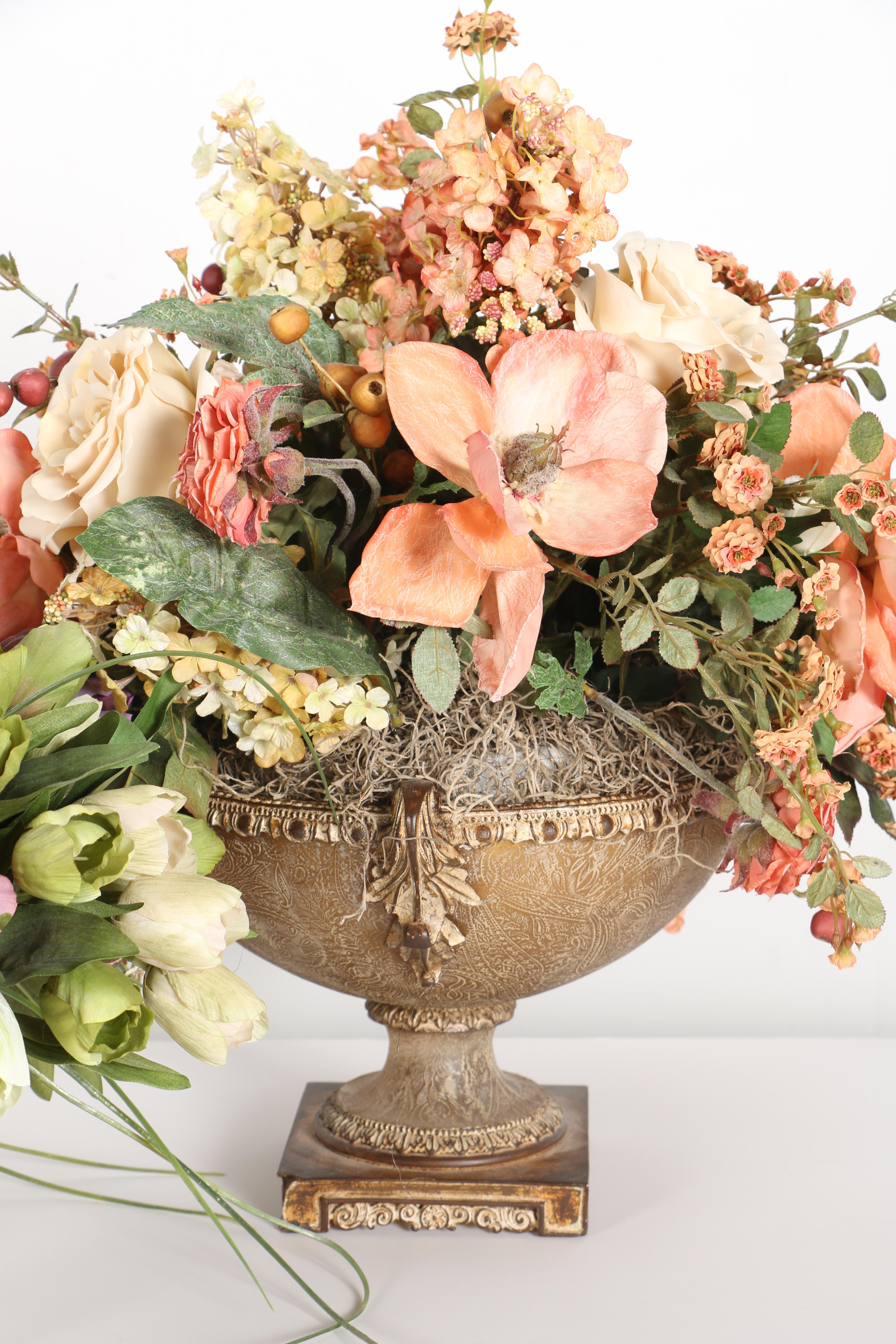 Pair of Floral Centerpieces Featuring Candle Holders