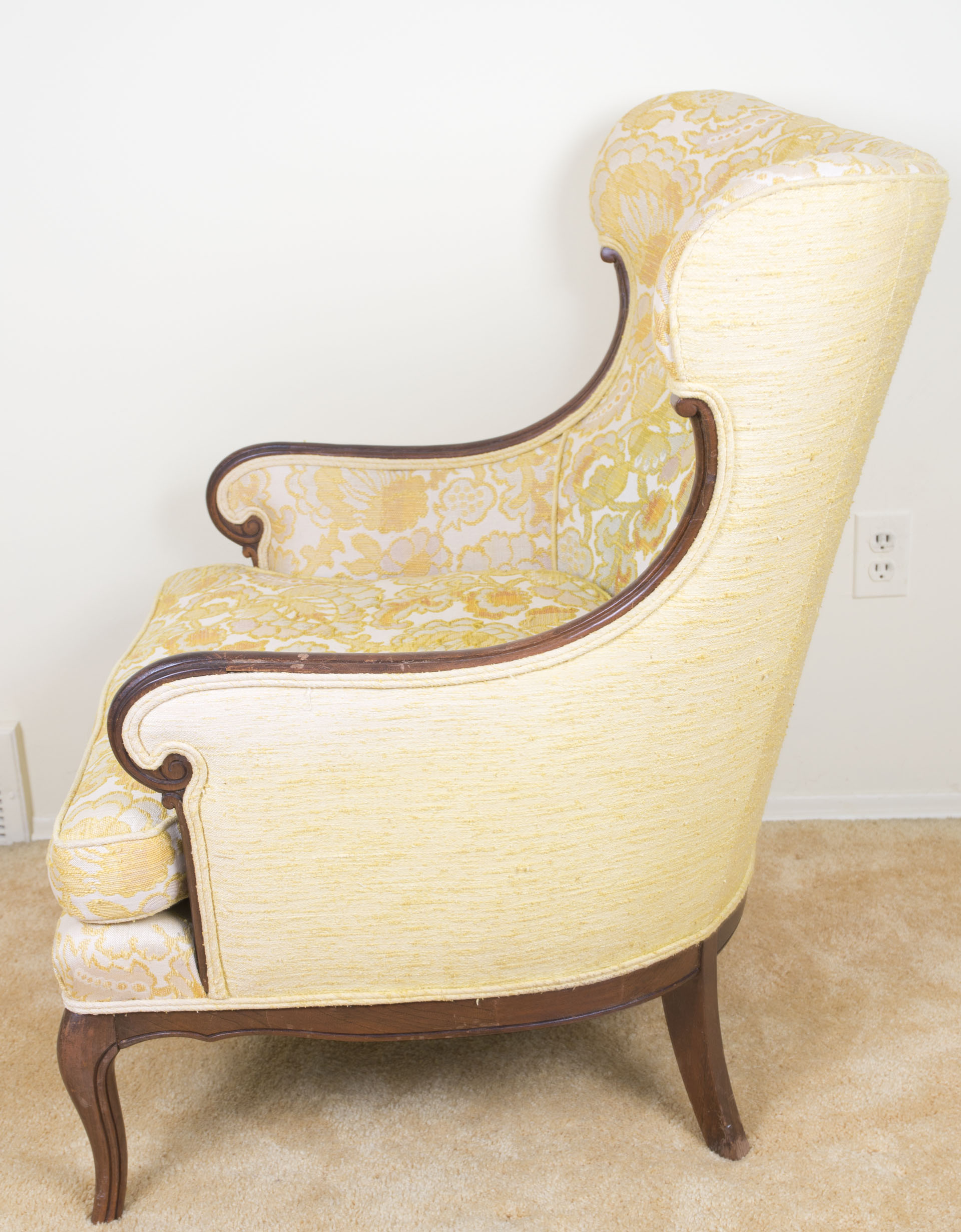 Vintage Bergere Chair with Yellow Floral Upholstery
