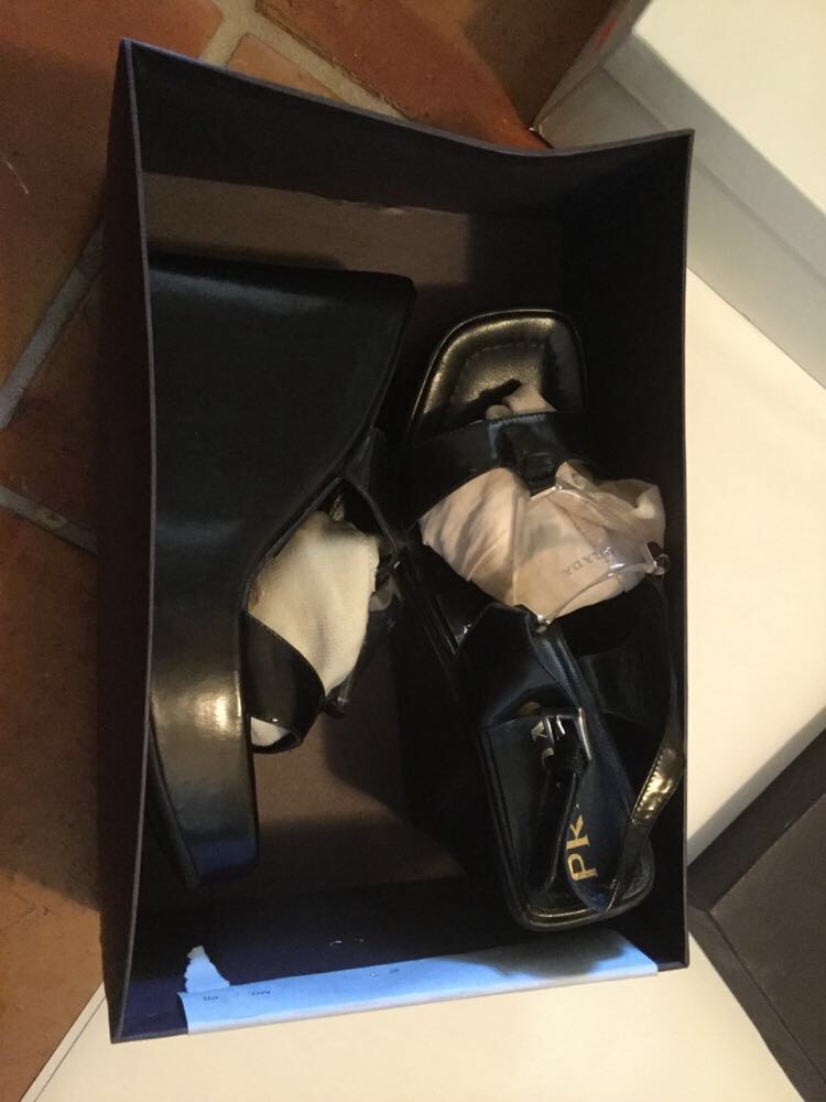 Prada Leather Strap Wedge Heels