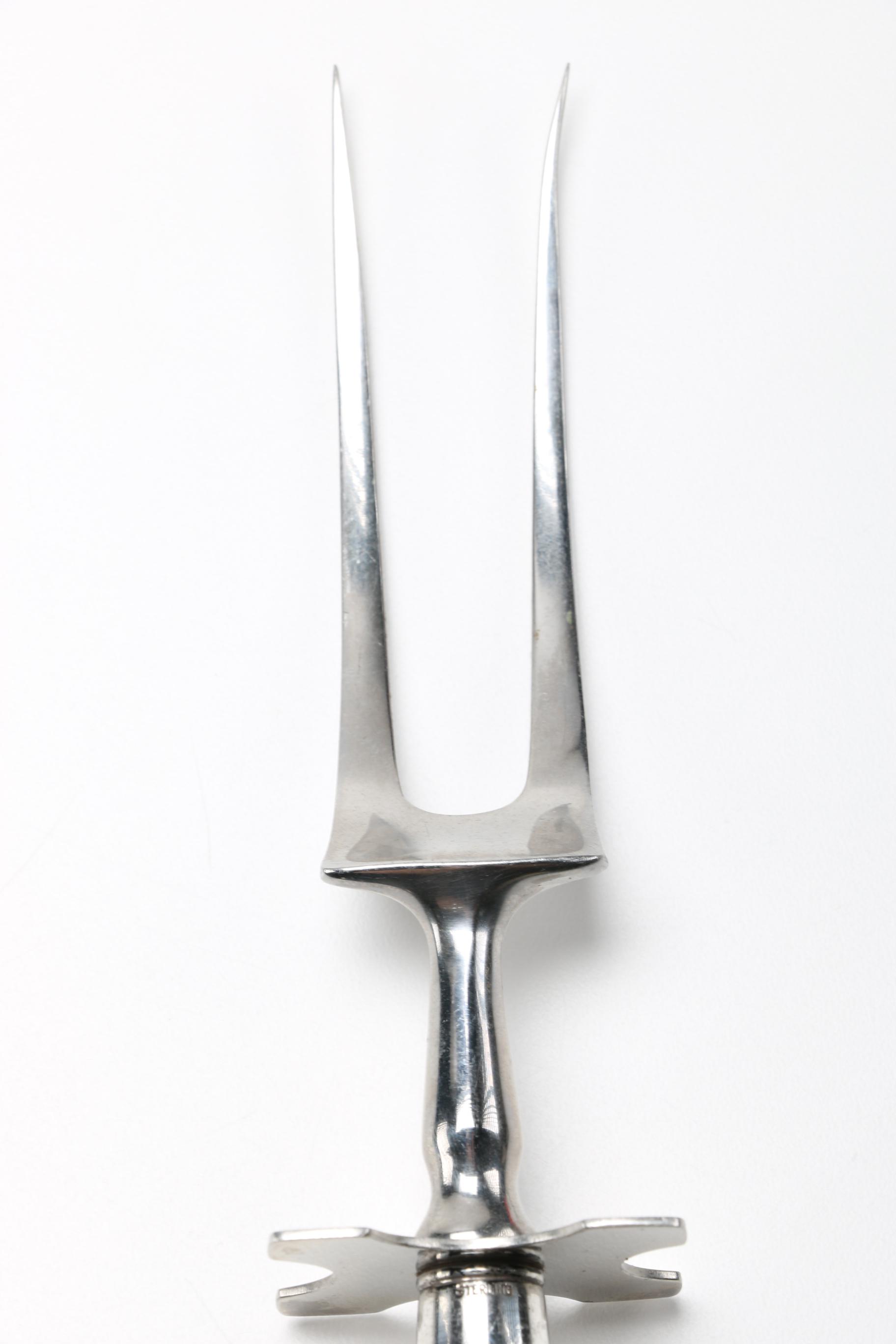 Sterling and Antler Carving Fork with Silver Plate Knife