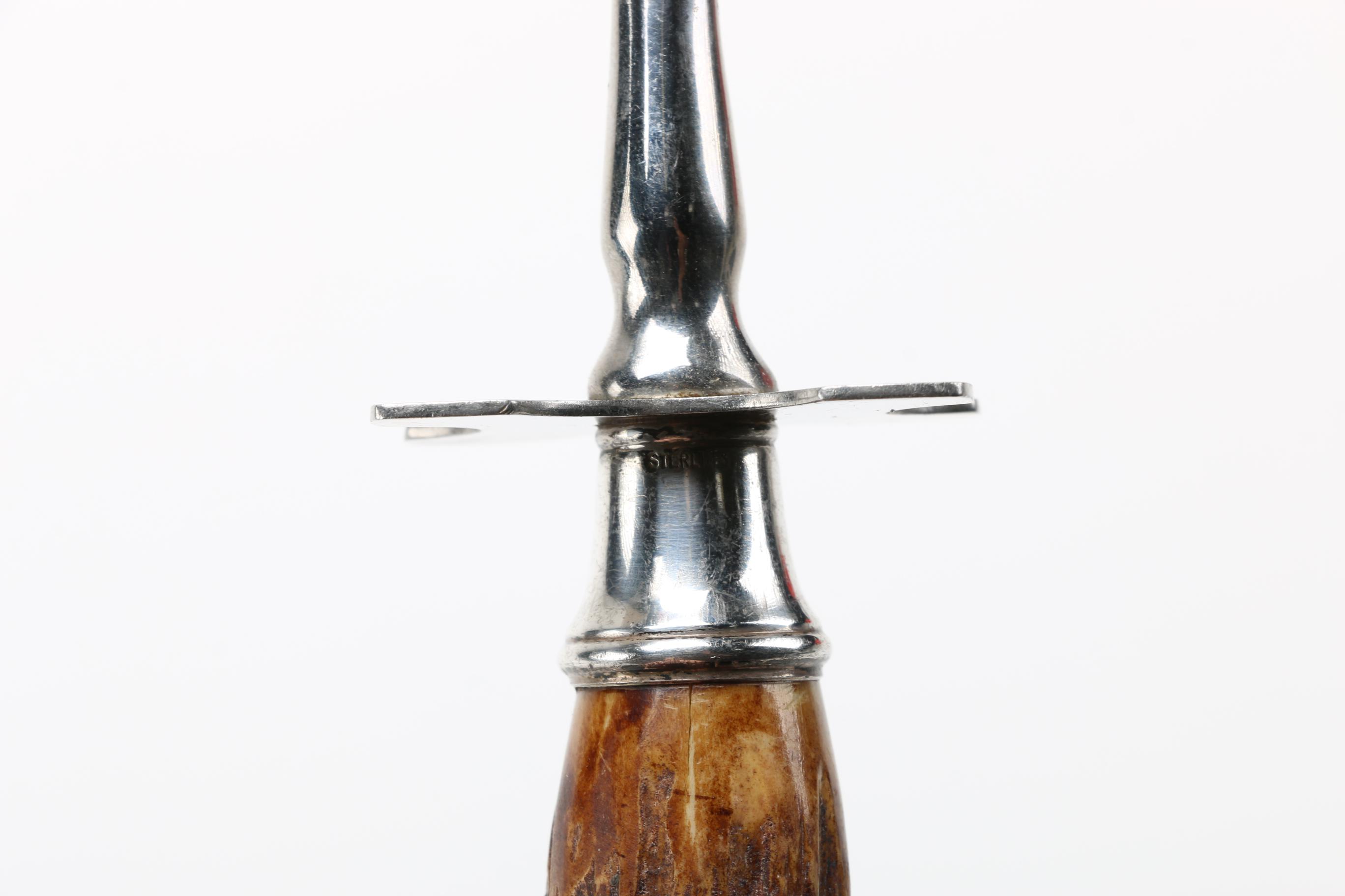 Sterling and Antler Carving Fork with Silver Plate Knife