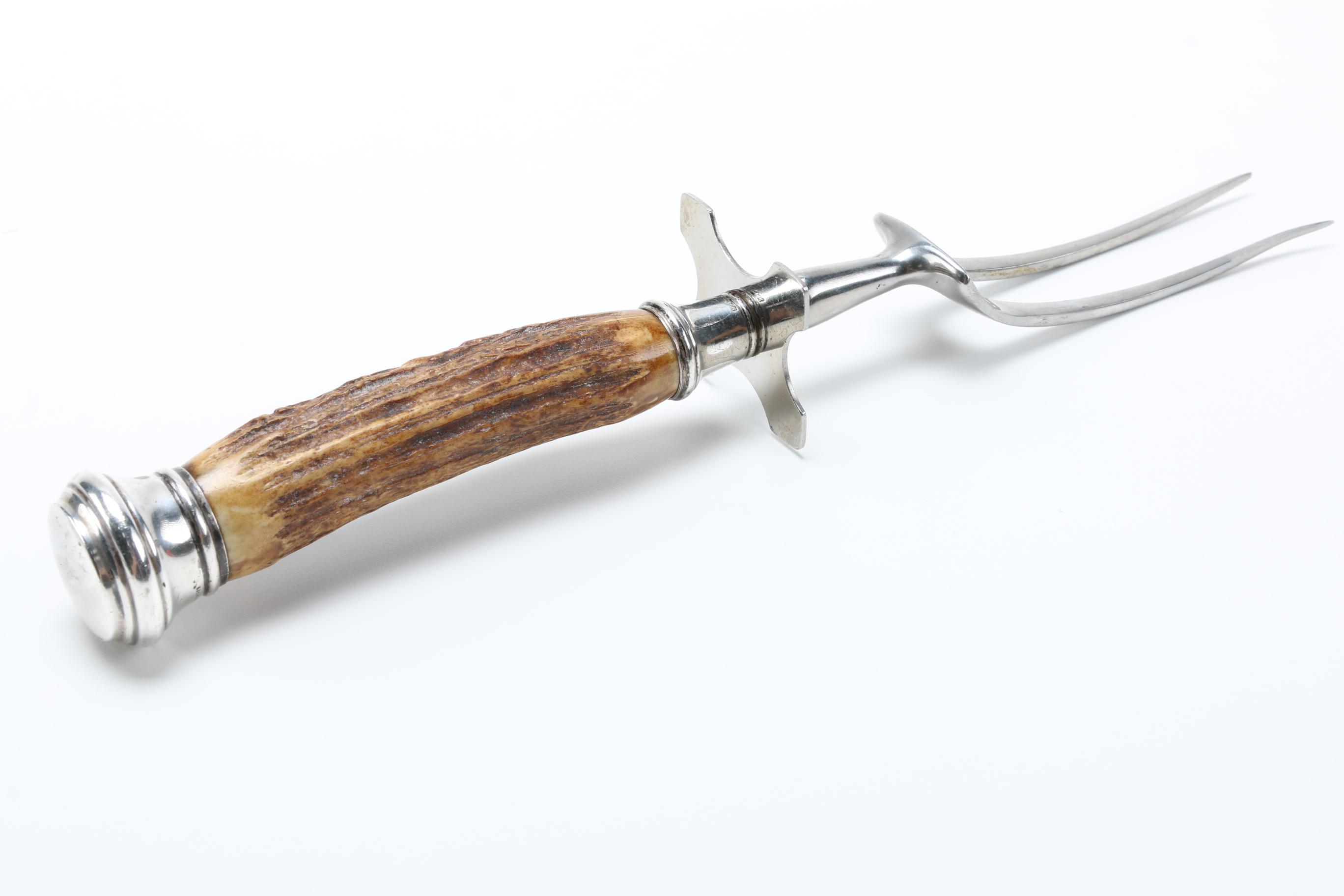 Sterling and Antler Carving Fork with Silver Plate Knife