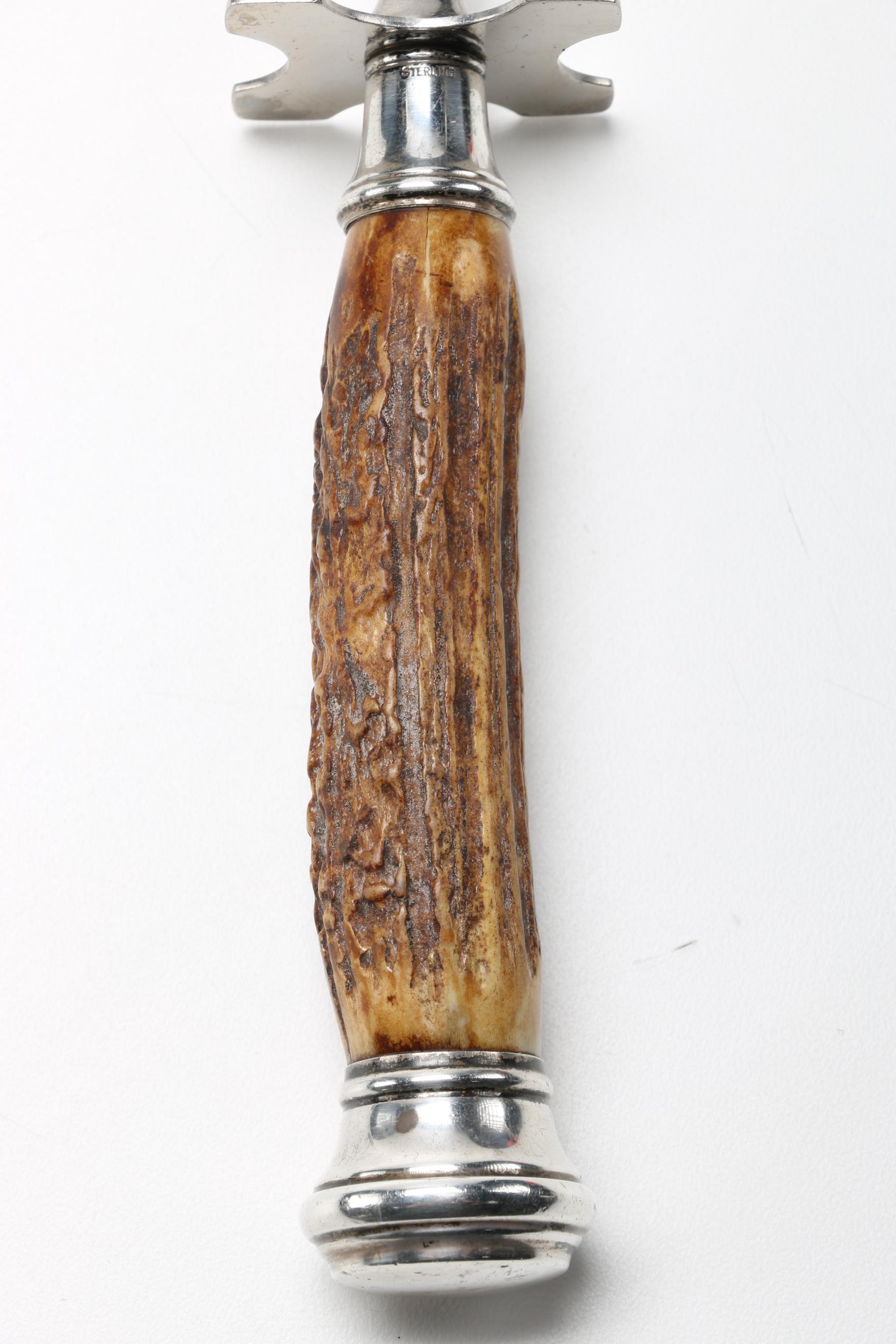 Sterling and Antler Carving Fork with Silver Plate Knife