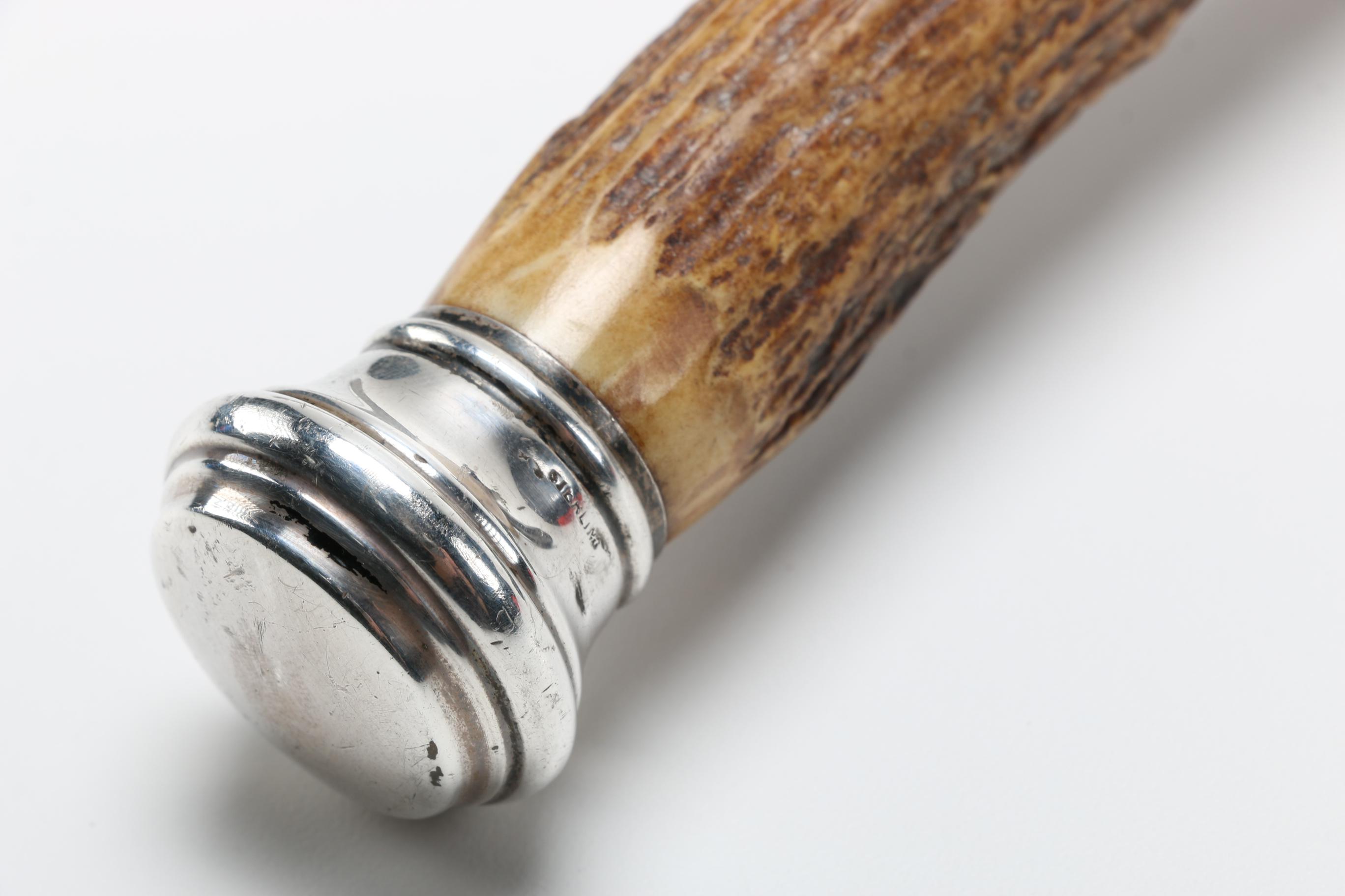 Sterling and Antler Carving Fork with Silver Plate Knife