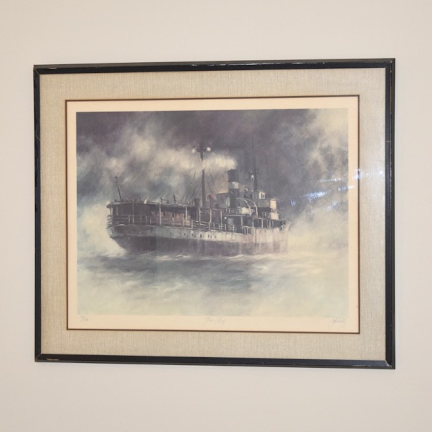 Limited Edition Signed Offset Lithograph After John Kelly "Steam-Ship"