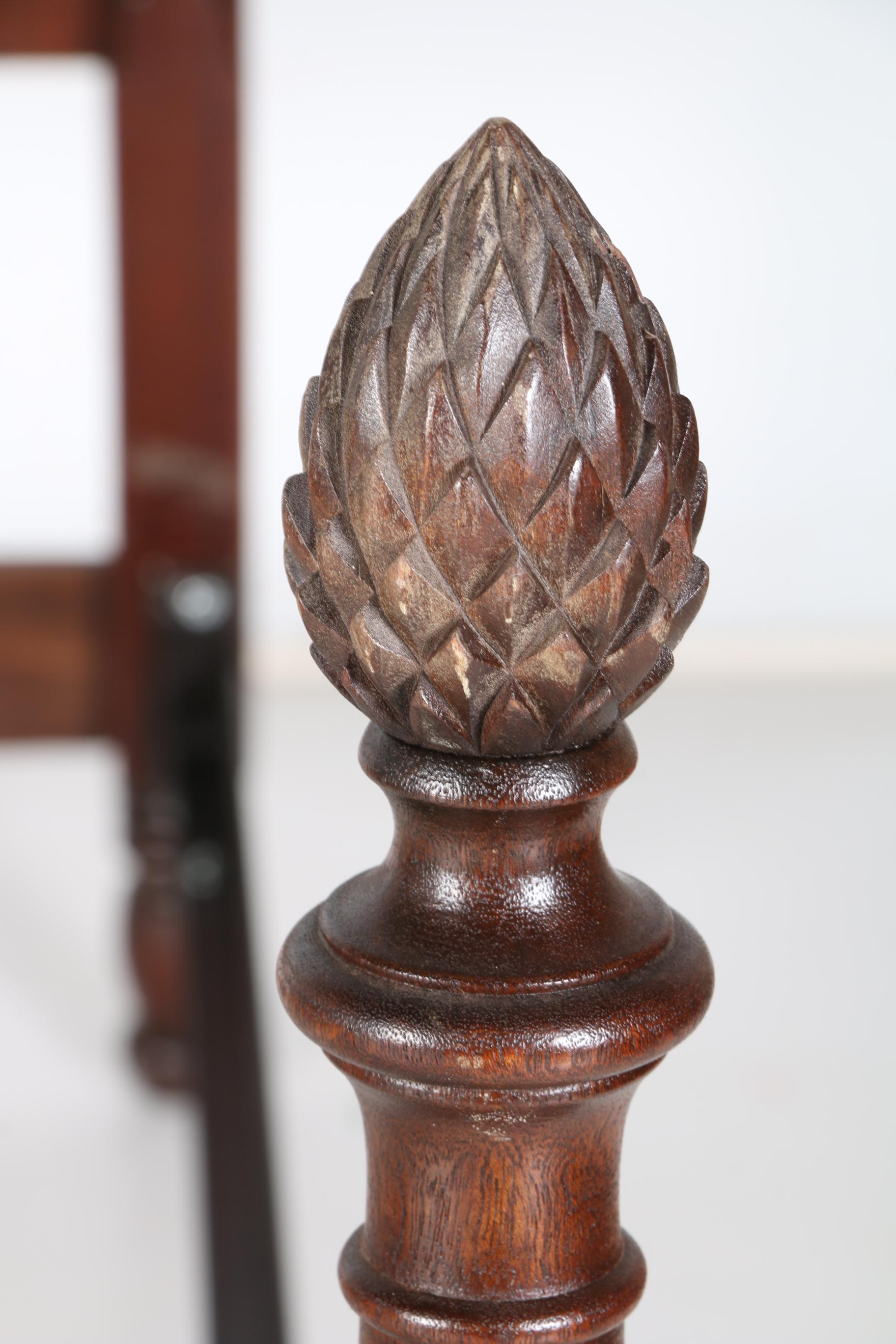 Mahogany Finished Queen Size Four Poster Bed WIth Pinecone Finials