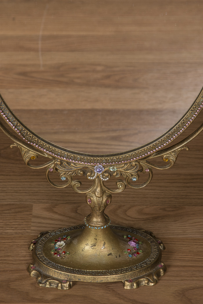 Ornate Rhinestone Decorated Table Mirror
