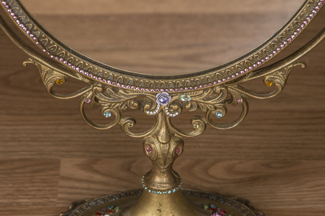 Ornate Rhinestone Decorated Table Mirror