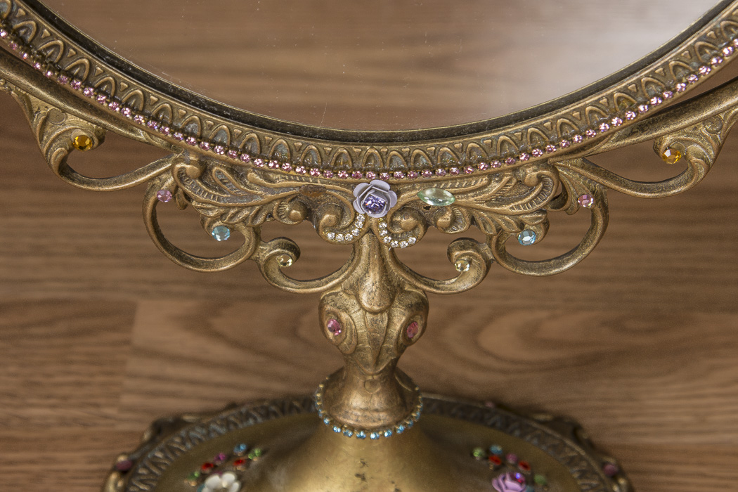 Ornate Rhinestone Decorated Table Mirror