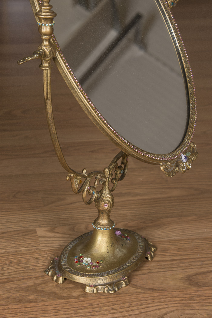 Ornate Rhinestone Decorated Table Mirror