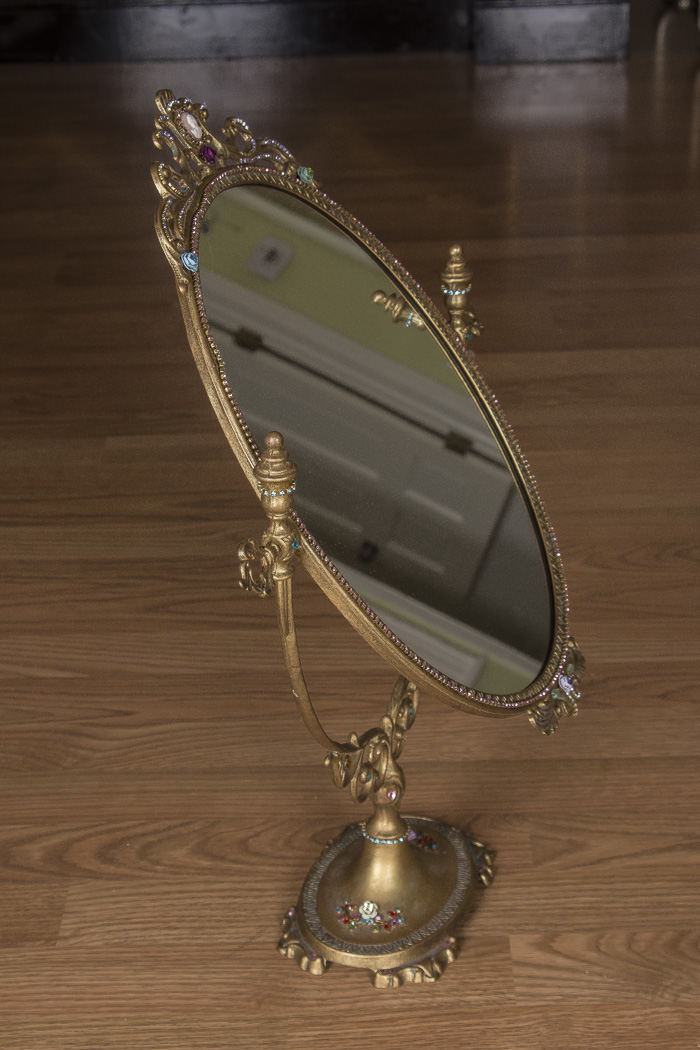 Ornate Rhinestone Decorated Table Mirror