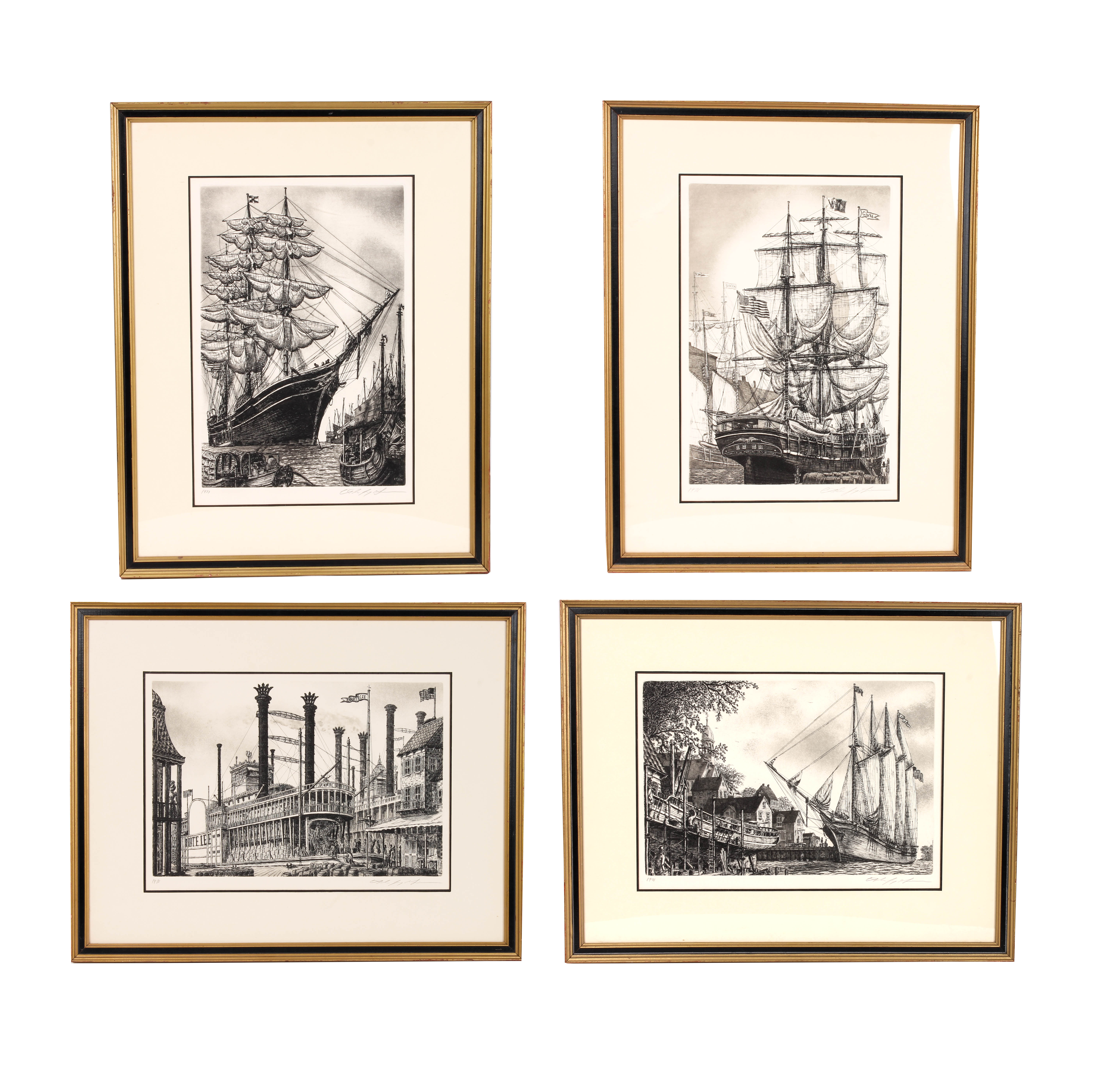 Set of Four Alan Jay Gaines Nautical Themed Etchings