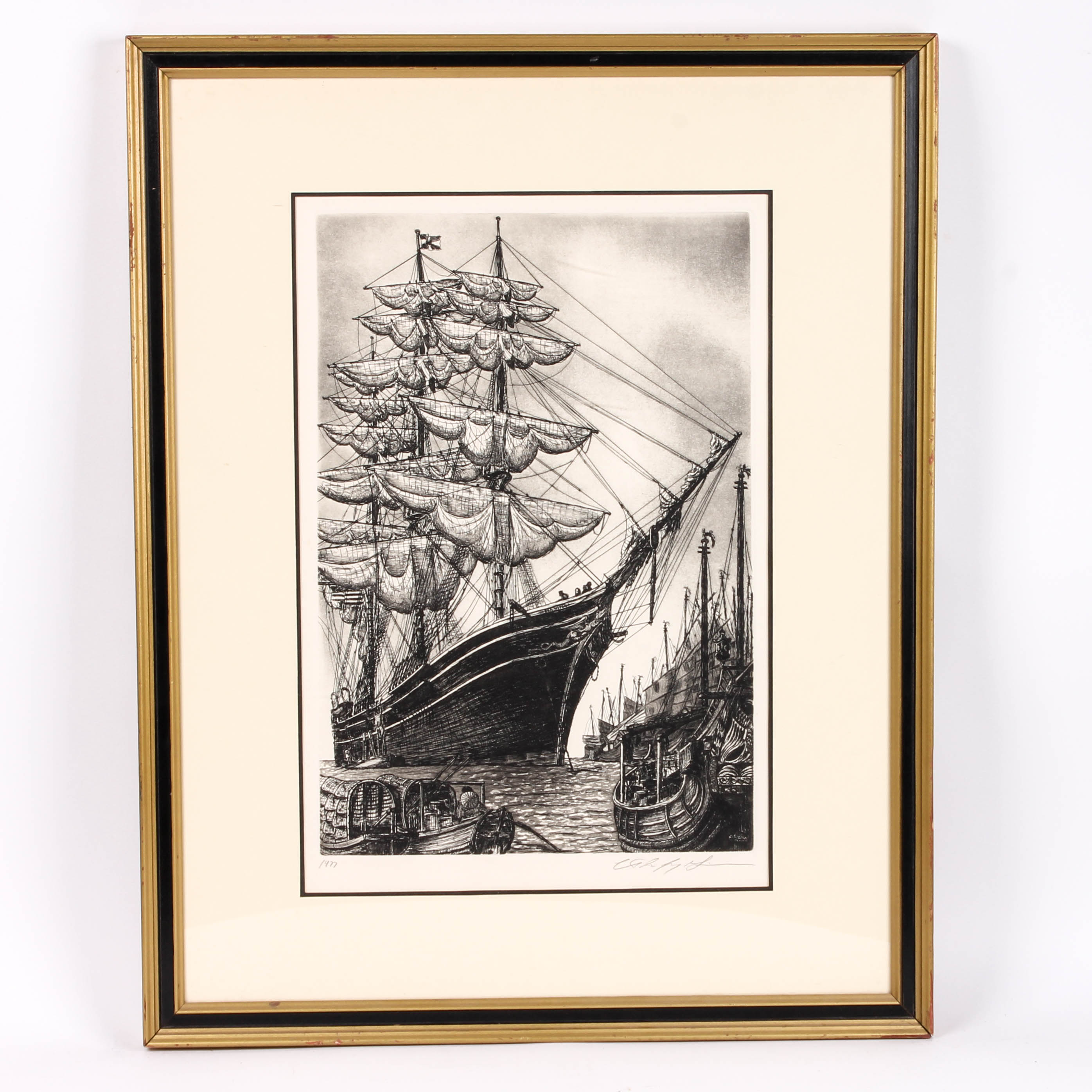 Set of Four Alan Jay Gaines Nautical Themed Etchings