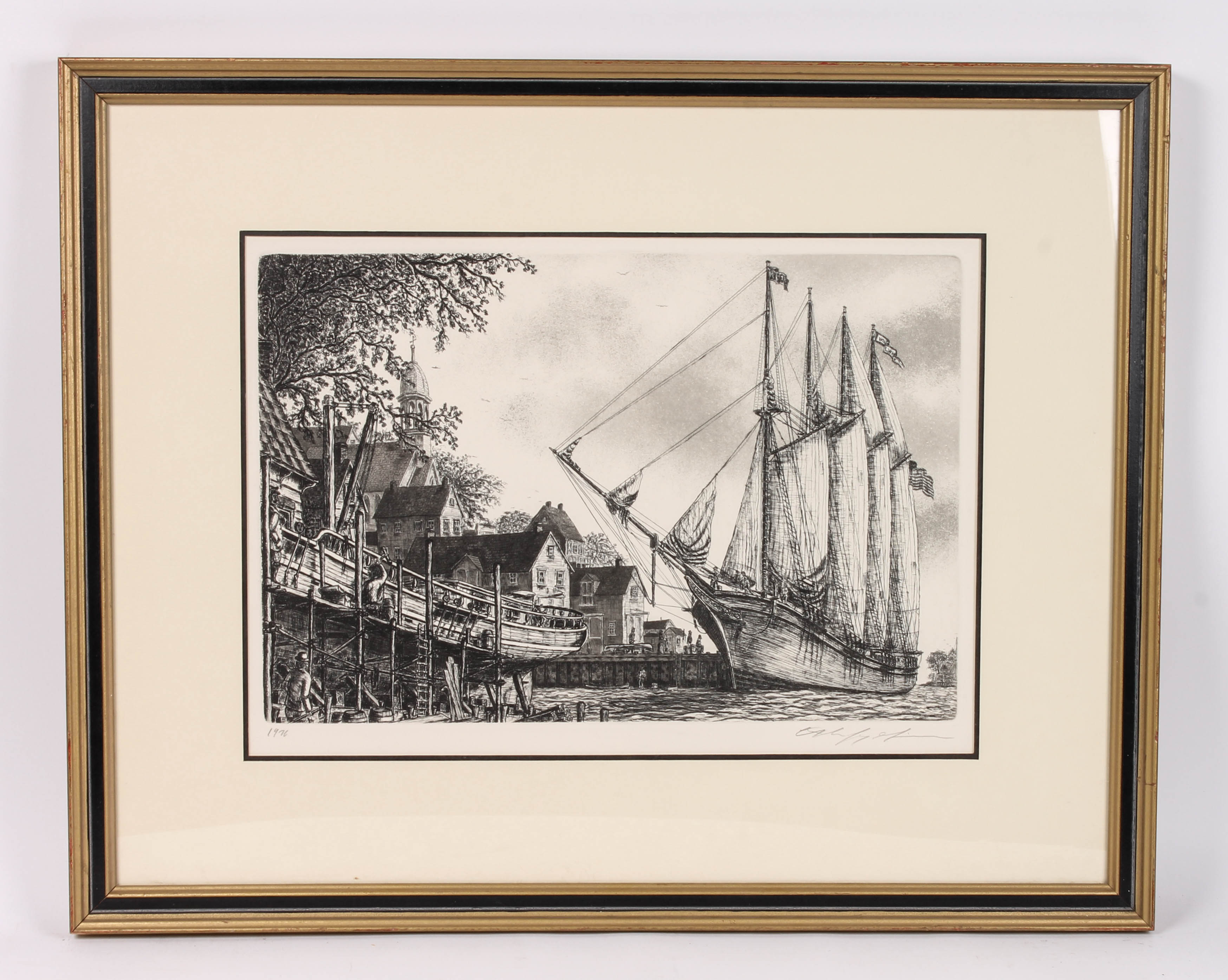 Set of Four Alan Jay Gaines Nautical Themed Etchings