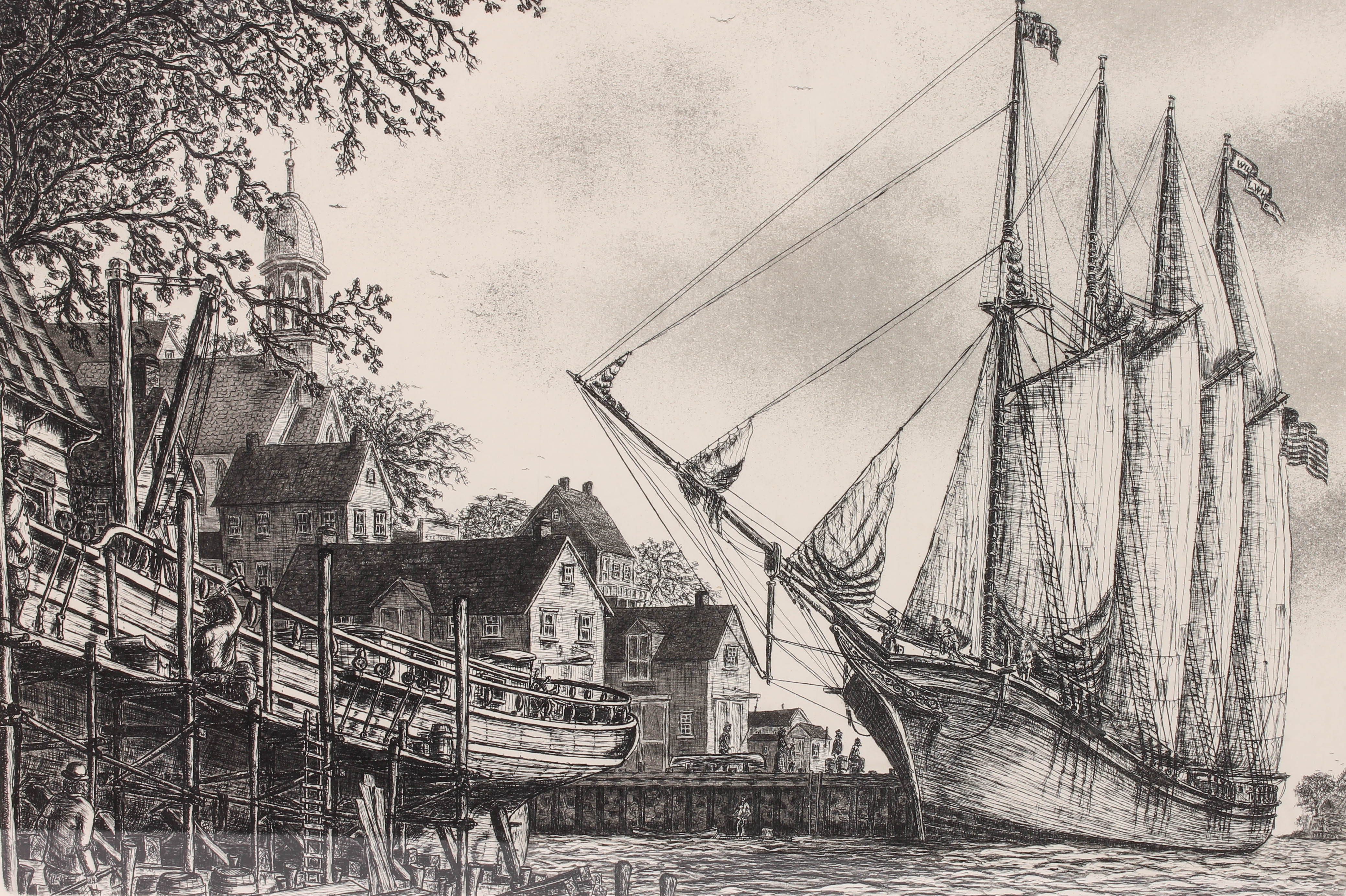 Set of Four Alan Jay Gaines Nautical Themed Etchings