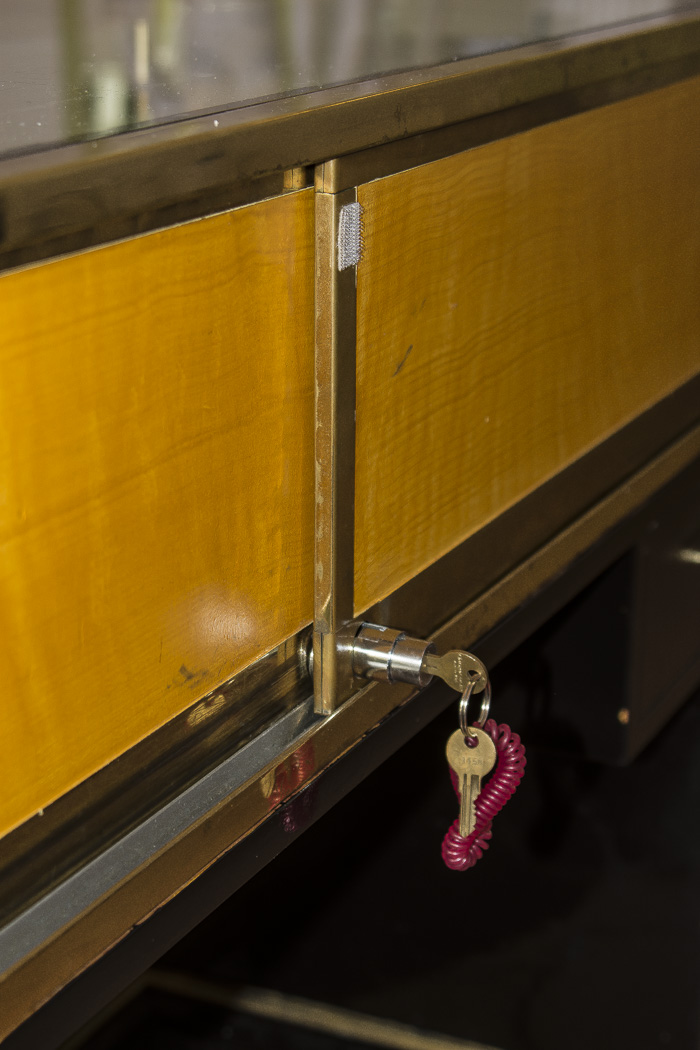 Black Lacquered and Brass Lighted Retail Display Cases