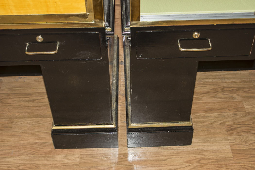 Black Lacquered and Brass Lighted Retail Display Cases