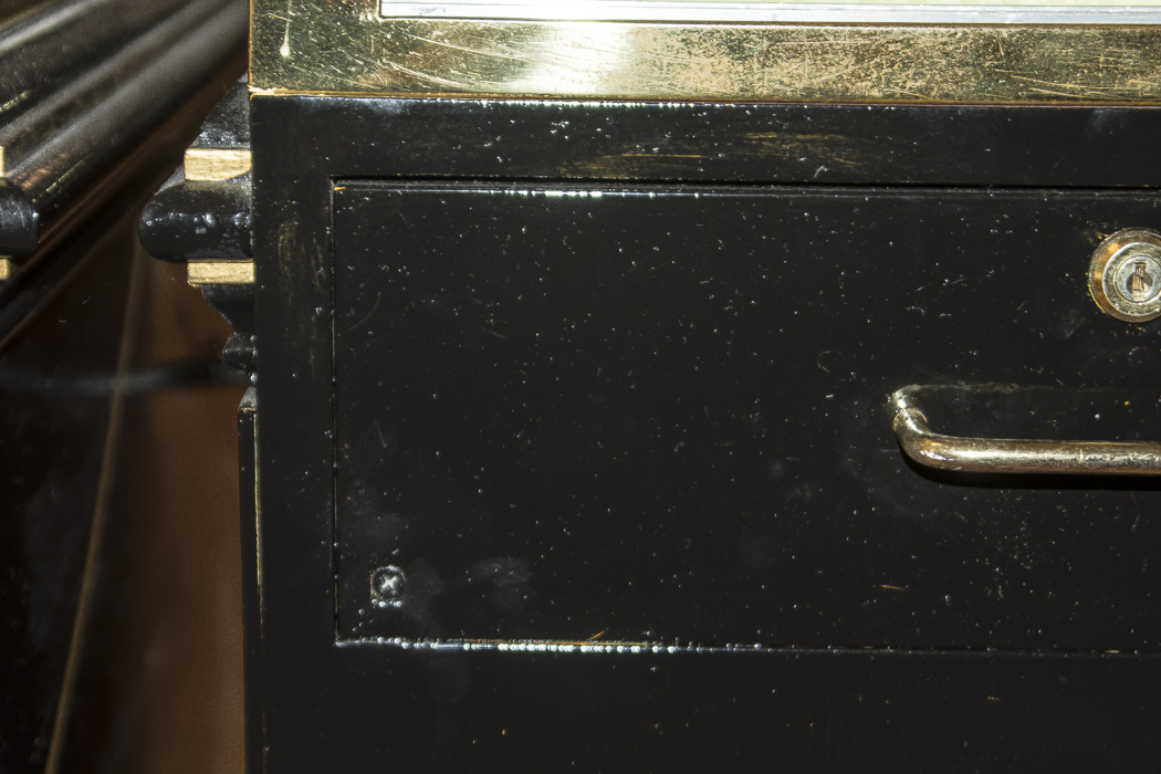 Black Lacquered and Brass Lighted Retail Display Cases