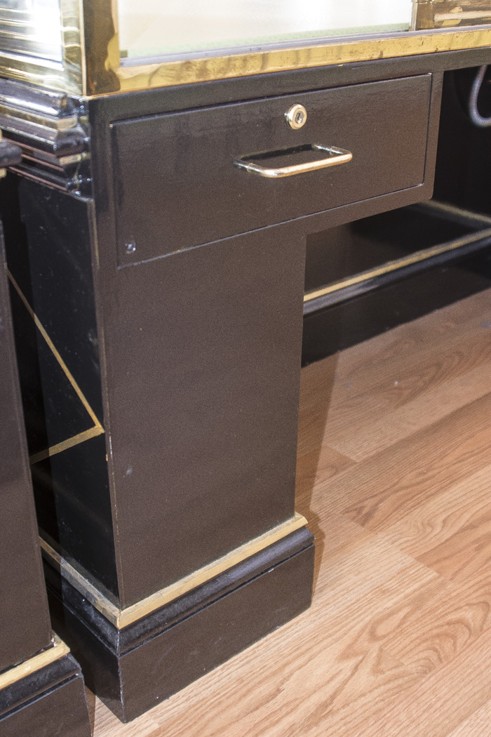 Black Lacquered and Brass Lighted Retail Display Cases