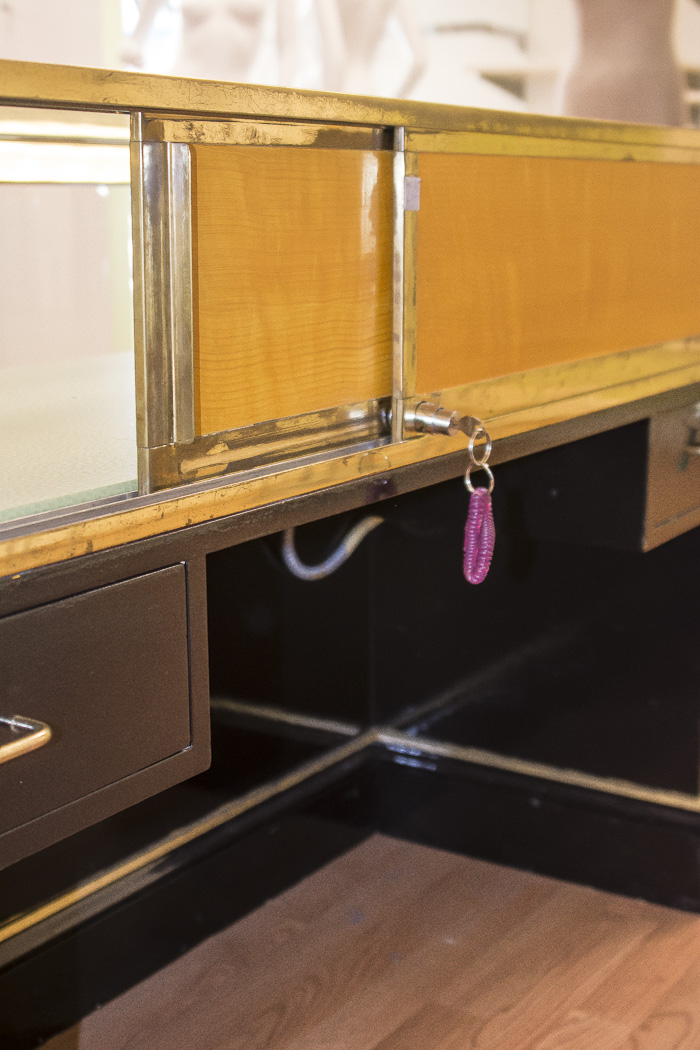 Black Lacquered and Brass Lighted Retail Display Cases