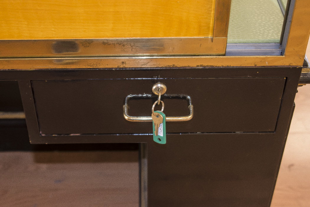 Black Lacquered and Brass Lighted Retail Display Cases