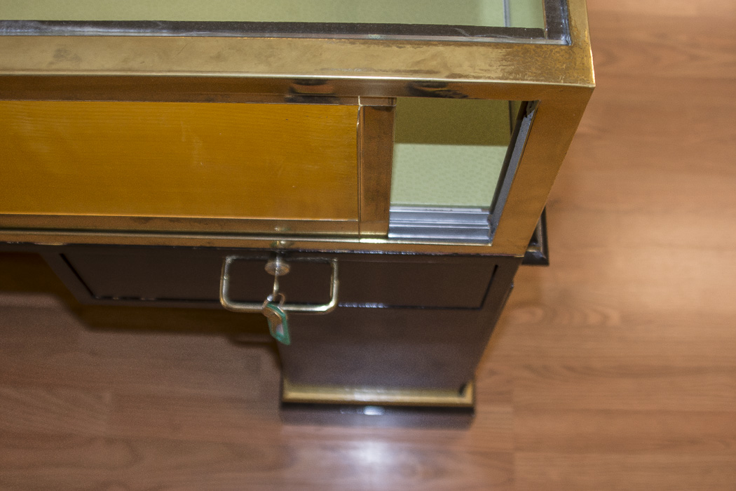 Black Lacquered and Brass Lighted Retail Display Cases