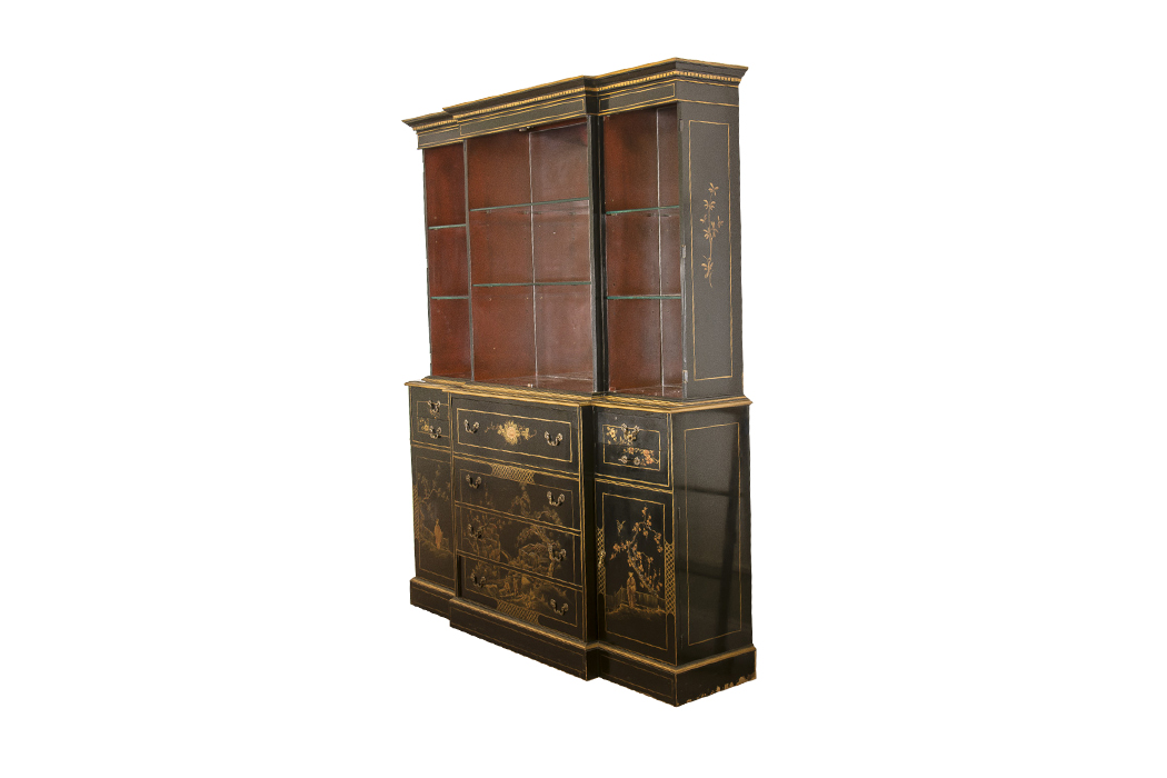 Chinoiserie Breakfront China Cabinet With Butlers Desk