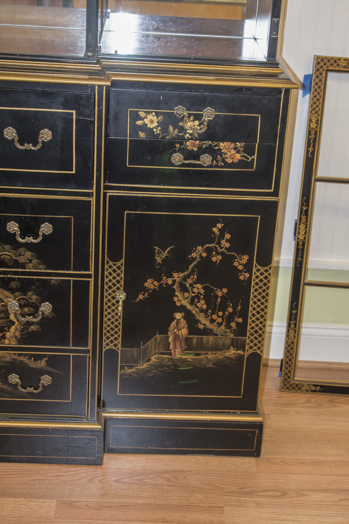 Chinoiserie Breakfront China Cabinet With Butlers Desk