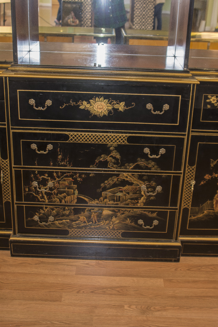 Chinoiserie Breakfront China Cabinet With Butlers Desk