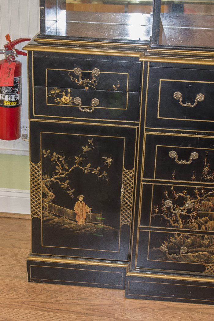 Chinoiserie Breakfront China Cabinet With Butlers Desk