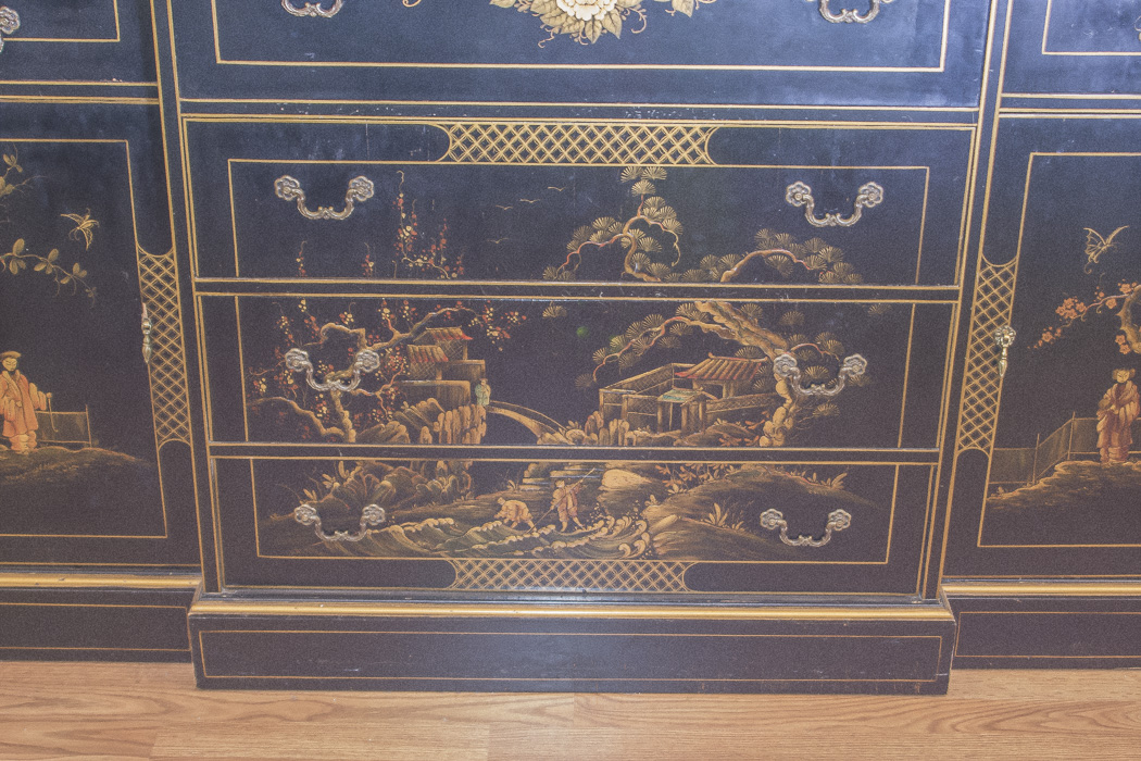 Chinoiserie Breakfront China Cabinet With Butlers Desk