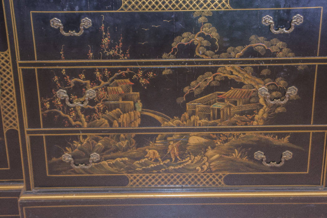 Chinoiserie Breakfront China Cabinet With Butlers Desk