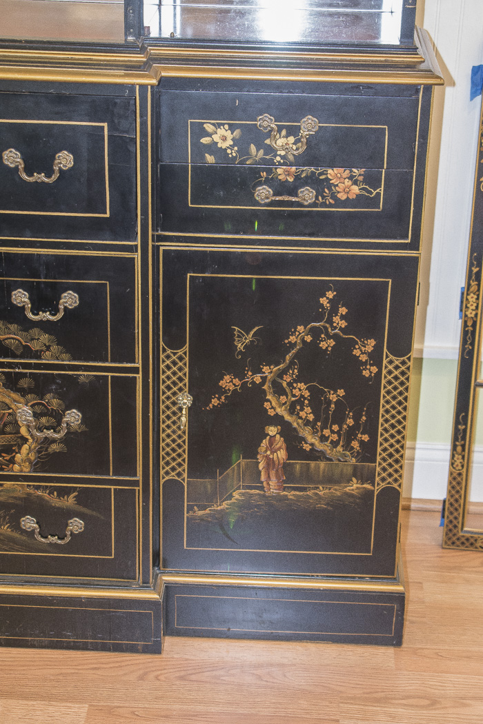 Chinoiserie Breakfront China Cabinet With Butlers Desk