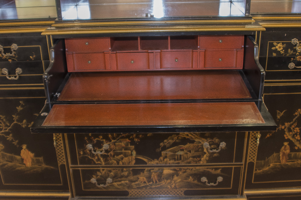 Chinoiserie Breakfront China Cabinet With Butlers Desk