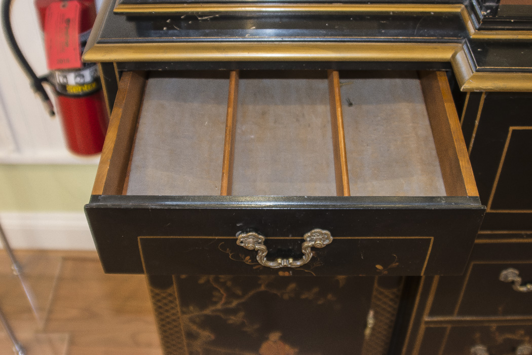 Chinoiserie Breakfront China Cabinet With Butlers Desk