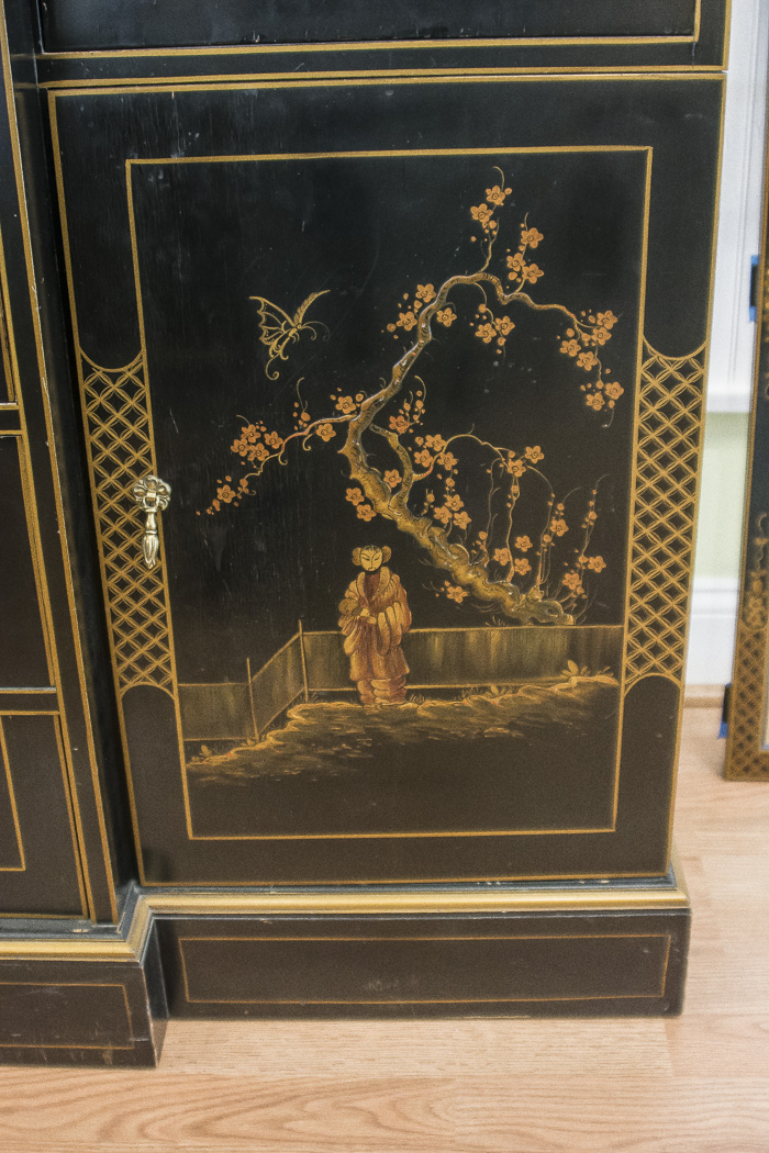 Chinoiserie Breakfront China Cabinet With Butlers Desk