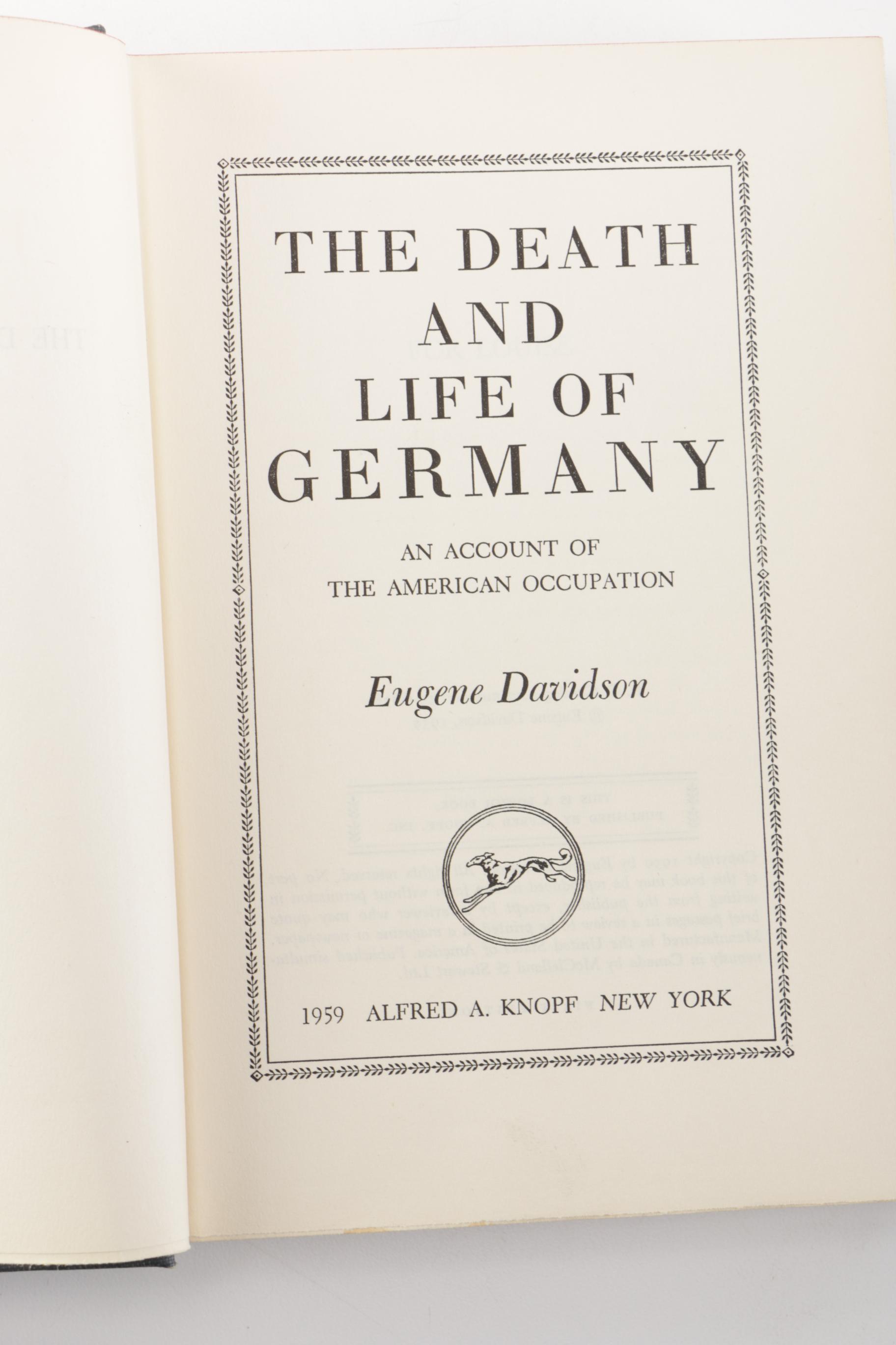1959 First Edition "The Death and Life of Germany" by Eugene Davidson