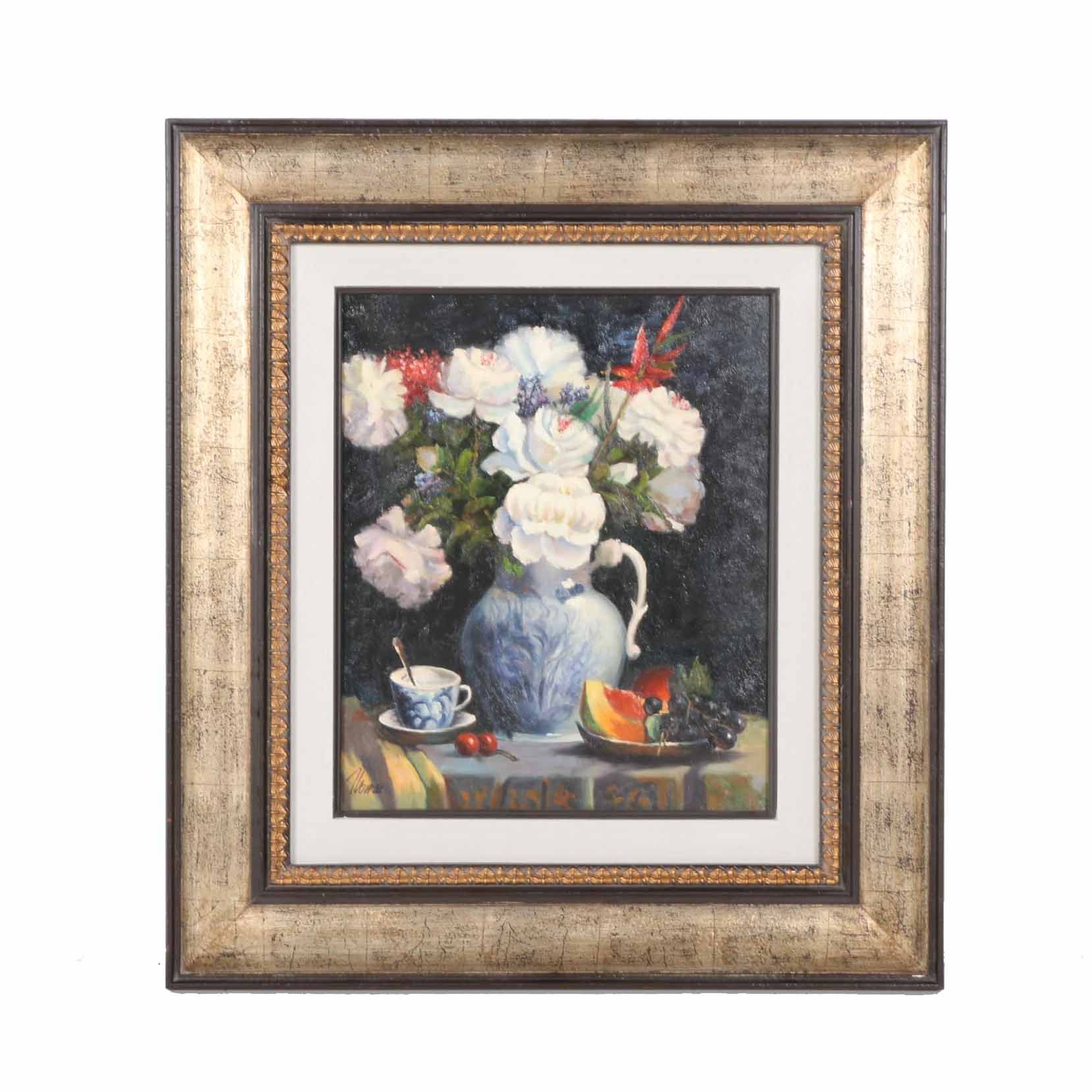 Oil on Canvas Still Life with Fruit