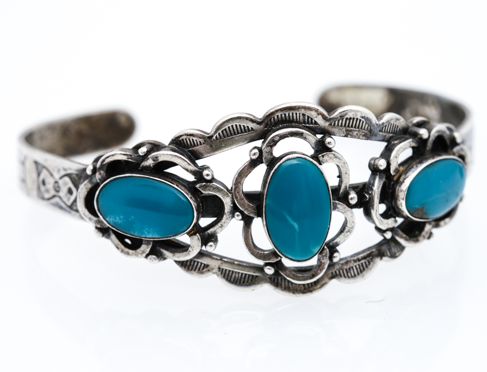 Sterling Silver Synthetic Turquoise Cuff and Ring