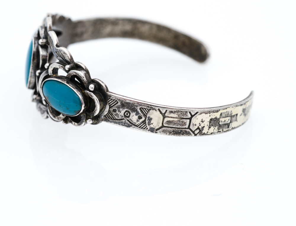 Sterling Silver Synthetic Turquoise Cuff and Ring