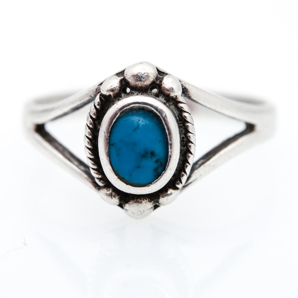 Sterling Silver Synthetic Turquoise Cuff and Ring