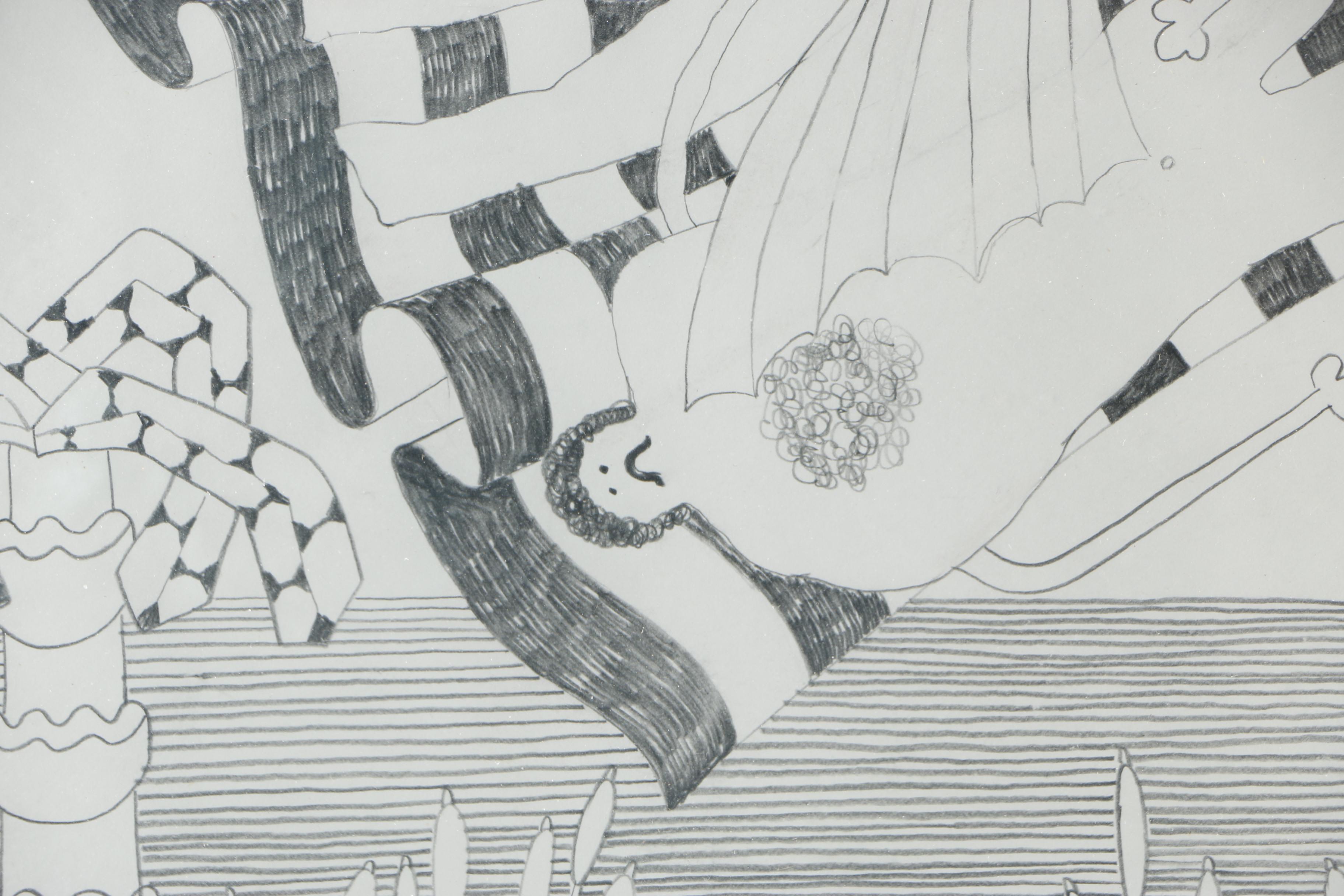 1973 R.Ciabaoti Graphite Drawing of a Nude Couple at the Shore