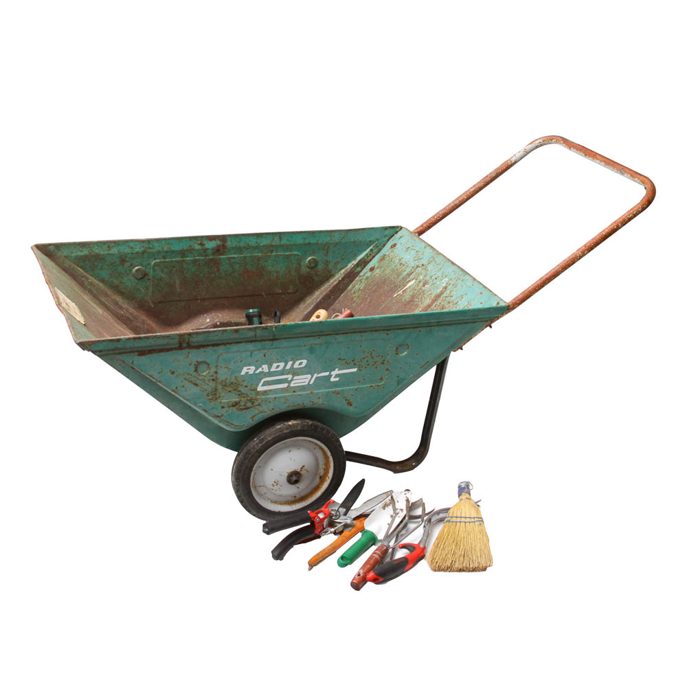 Vintage Radio Cart and Gardening Tools