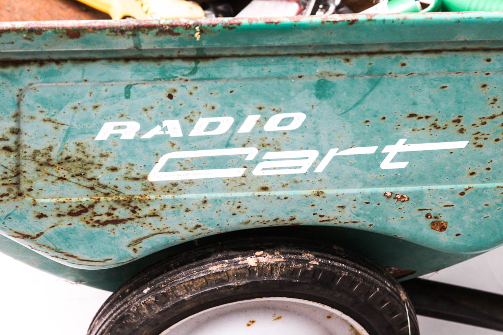 Vintage Radio Cart and Gardening Tools