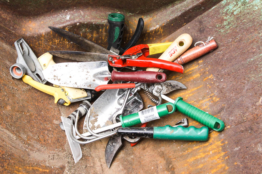 Vintage Radio Cart and Gardening Tools