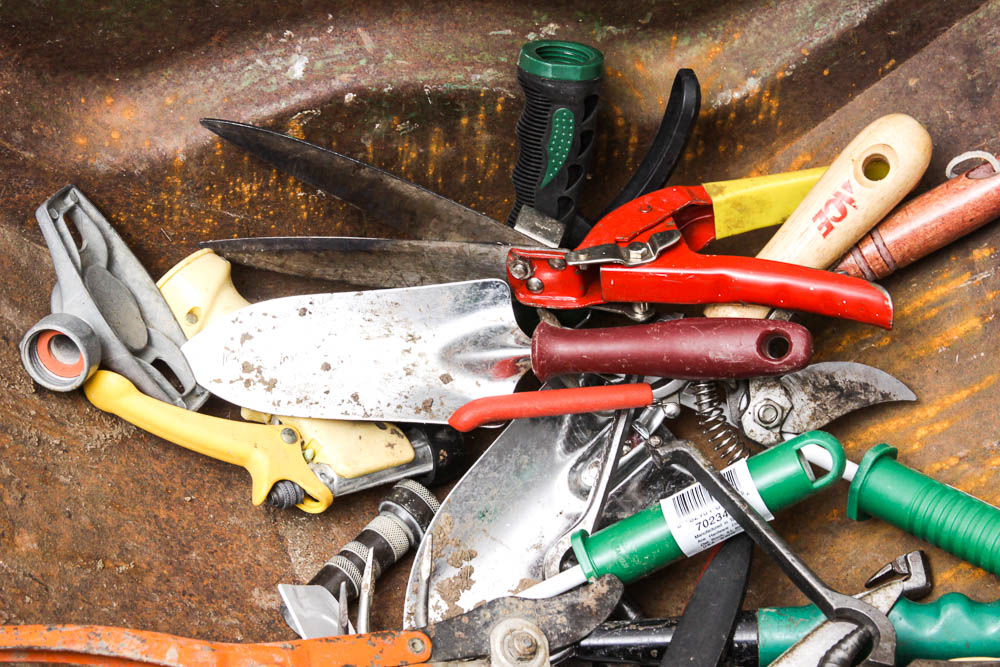 Vintage Radio Cart and Gardening Tools