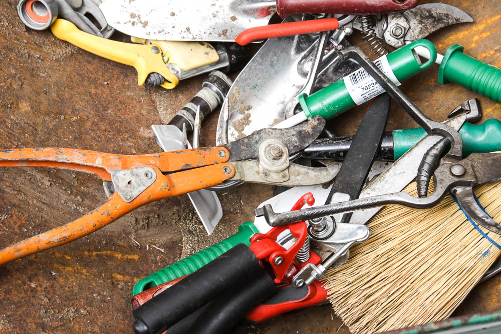 Vintage Radio Cart and Gardening Tools