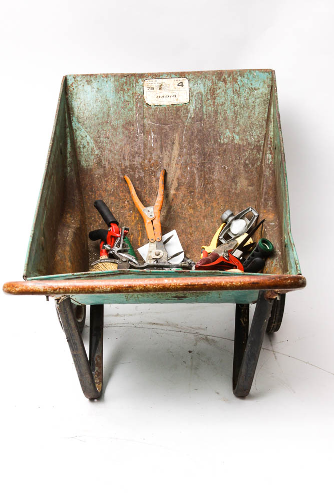 Vintage Radio Cart and Gardening Tools